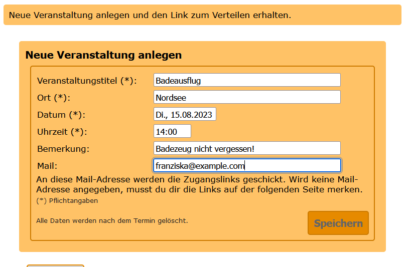 Veranstaltung eintragen.