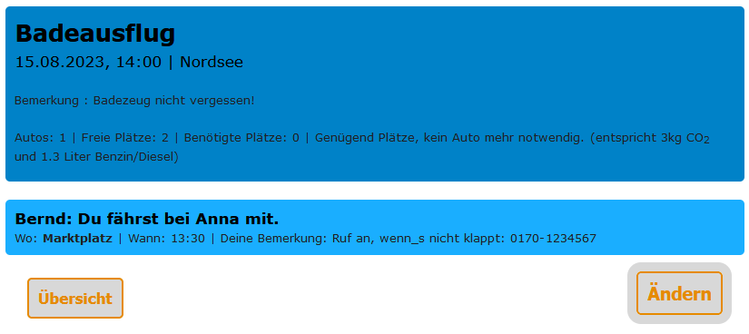 Mitfahrt eingetragen.