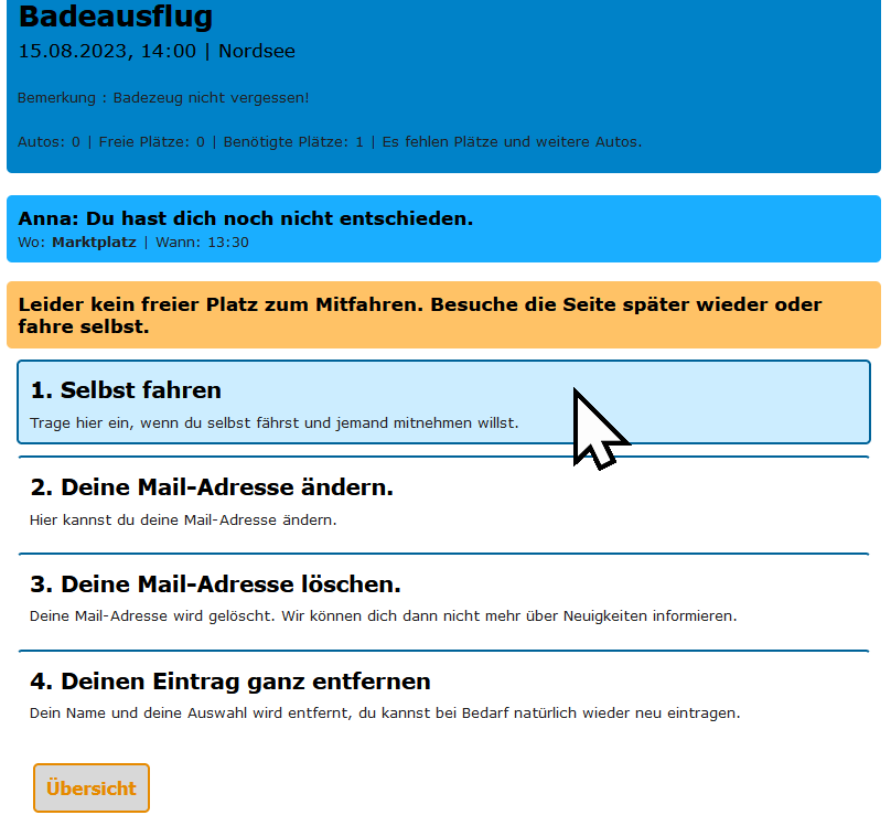 Selbst fahren auswählen.