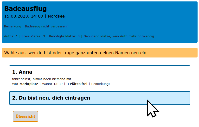 Bernd will sich eintragen.