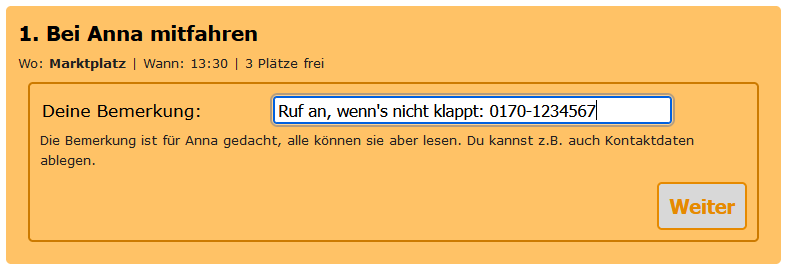 Kommentar zum Mitfahren.